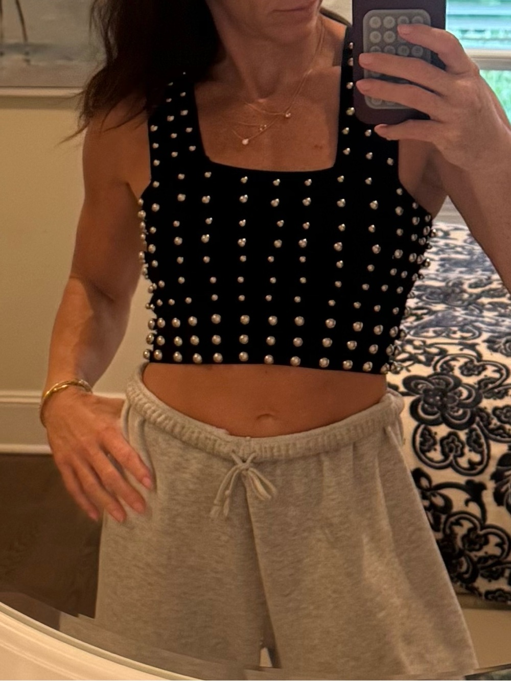 Topshop Black Studded Crop Top with Silver Accents - Picture 3 of 3